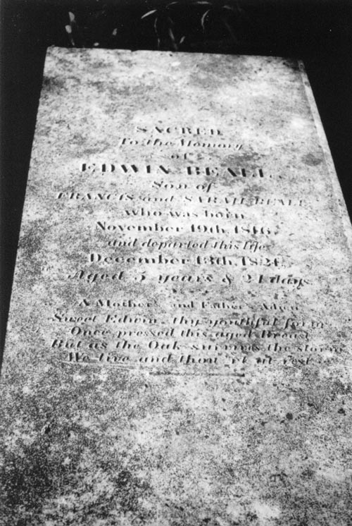 Tombstone of Edwin Beall, born 19 Nov 1816, died 13 Dec 1821