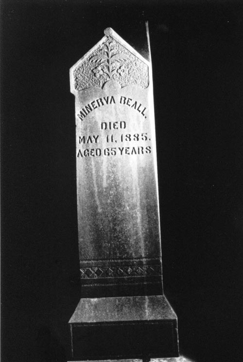 Tombstone of Minerva Massey Beall, died 11 May 1885, aged 65 years