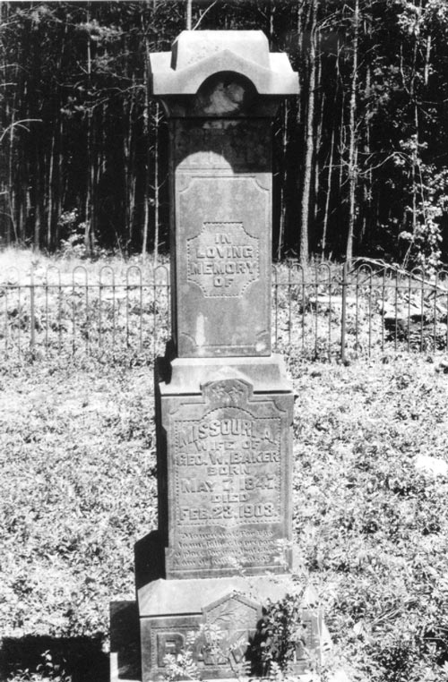 Tombstone of Missouri Amizon Beall Baker, born 7 May 1847, died 23 Feb 1903