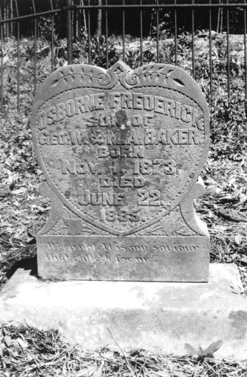 Tombstone of Osborne Frederick Baker, born 1 Nov 1873, died 22 Jun 1885